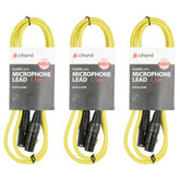 3x Chord Classic Microphone Lead XLR Female - Male 3 Pin 1.5m Yellow