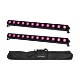 2x ADJ UBL12H LED RGBALUV Hex Light Bar Batten inc Case