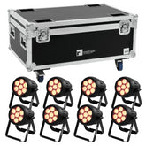 8x Eurolite LED IP PAR 7x10W RGBL Spot with Flightcase