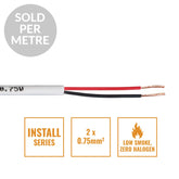 eLumen8 INSTALL LSZH 2 Core 2 x 0,75 mm2 Câble haut-parleur SP2X0,75W, longueur coupée blanc