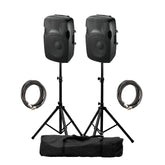 2x Ibiza Sound XTK15A 15" 1200W Speaker Package inc. Stands and Cables