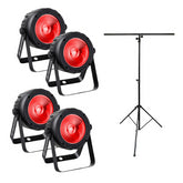4x JB Systems MINI-PAR RGB COB MK2 LED Uplighter DMX inc T-Bar Tripod Lighting Stand