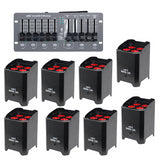 8x LEDJ Rapid QB1 Hex LED Uplighter Battery inc Wireless DMX Controller