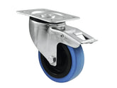 Roadinger Swivel Castor 100Mm Blue Wheel With Brake