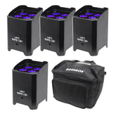 4x LEDJ Rapid QB1 Hex IP LED Uplighter IP54 Battery Wireless LED Outdoor Lighting