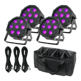 4x Equinox MaxiPar Quad LED Par Can Uplighter DMX Lighting RGBW Bag Bundle