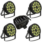 4x Thor Mighty Par Quad RGBW LED Slim Par 18 x 4W Uplighter inc Carry Bag