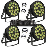 4x Thor Mighty Par Quad RGBW LED Slim Par 18 x 4W Uplighter inc DMX controller
