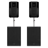 2x RCF ART 712-A MK5 12" Active Speakers 1400w + 2x SUB0905-AS MK3 15" Subwoofer 2200w and poles