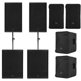 2x RCF NX 912-A 12" 2100W PA Speakers with 2x SUB905-AS MKIII 2200w Subwoofers inc Covers and Poles
