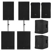 2x RCF NX 912-A 12" 2100W PA Speakers with 2x SUB905-AS MKIII 2200w Subwoofers inc Covers and Poles