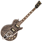 Vintage V100 Guitar - Black Flamed Maple With Bigsby