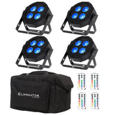 4x Eliminator Mega Hex Par 4 x 20W RGBLA+UV Uplighter inc Carry Bag