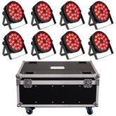 8x Thor IP65 Par Can 18 x 4W RGBW Weatherproof Outdoor Uplighter Inc Flightcase