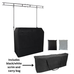 Thor Foldable DJ Booth Stand with White and Black Lycra Scrim Covers + Overhead Kit Thor Foldable DJ Booth Stand with White and Black Lycra Scrim Covers + Overhead Kit