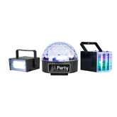Party Light Sound 3 Pack LED Light Effects Derby Mirrorball Strobe DJ Disco Party Lighting