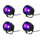 4x Equinox MicroPar UV 15W Blacklight Ultraviolet Spot Light LED Lighting Bundle