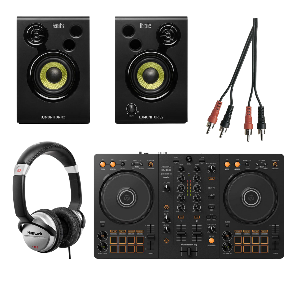 Pioneer DJ DDJ-FLX4 Controller Bundle inc Monitor Speakers