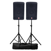 2x Intimidation PI-115 MK3 15" Active PA Speaker 1600W inc 12ch Mixer & Stands