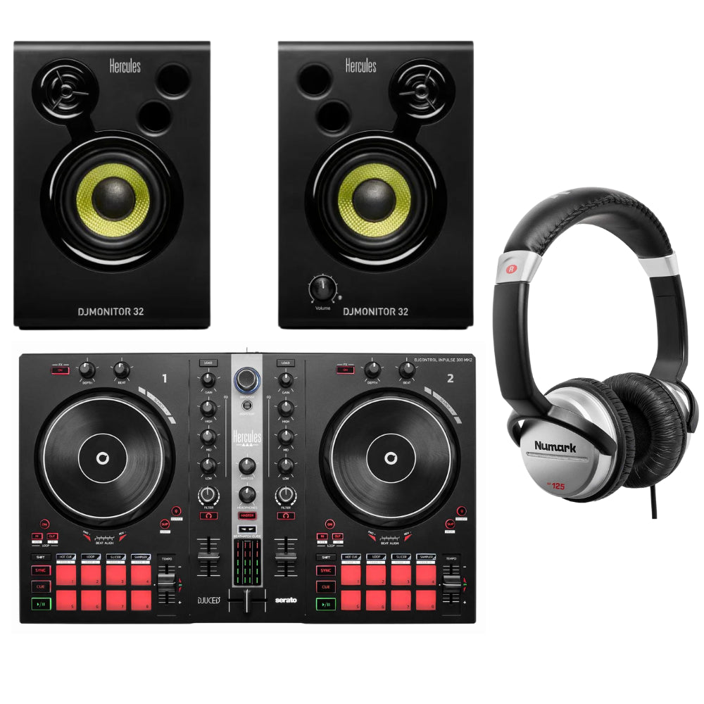 Hercules DJ Control and Monitor Speaker Simply 300 Lighting – Hea + MK2 Sound Inpulse Controller 