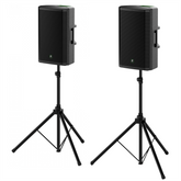 2x Mackie Thrash215 15" Active PA Speaker 1300W inc tripod speaker stand