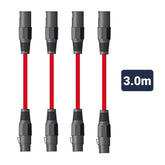 Câble de Microphone 4x accords 3M, plomb XLR rouge, haute qualité équilibré