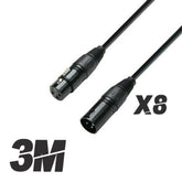 8x Roar 3M Câble DMX XLR Femelle - XLR Mâle Noir 110 Ohm 300cm
