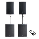 2x Audiophony Myos12A Loudspeaker 12" - 1000W RMS 2x Myos15ASUB 15" Subwoofer 1000W RMS inc Stands & Cables