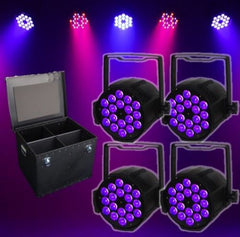4 x LEDJ Performer Hex PAR 64 Black RGBWAUV LED Theatre Lighting DMX inc Case