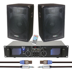 2x Ibiza Sound 12" 600W PA Speaker inc. Amplifier and Cables (Bundle)