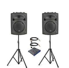 2 x QTX QR10K Active Speaker PA Sound System Mixer DJ Disco Band Package