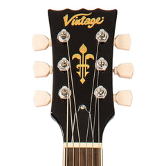 Vintage V100 Guitar - Black Flamed Maple With Bigsby