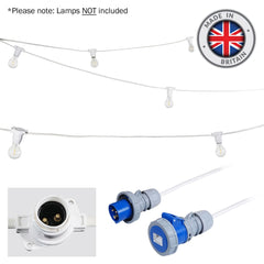 eLumen8 50m BC Heavy Duty White Rubber Festoon, 0.5m Spacing with 16A Plug and Socket
