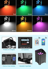 8x Thor LED Battery LED Uplighter 6x 18W RGBAUV DMX App Control inc charging flightcase