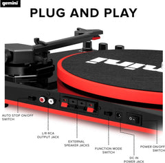 Gemini TT-900BW Stereo Turntable System With Speakers Red