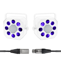 2x Equinox Shard Boîtier Blanc LED Moonflower Effet Faisceau Broche Lumineuse avec Câble