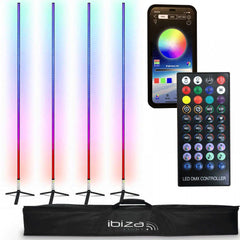 4x Ibiza Light MAGIC-COLOR-STICK 1.5M Black LED Lighting Tube App Control