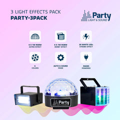 Party Light Sound 3er-Pack LED-Lichteffekte Derby Mirrorball Strobe DJ Disco Partybeleuchtung
