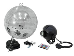 Mirror Ball Set 30cm with LED RGB Spot RC