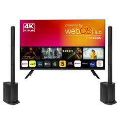 Neon 65" LED TV & 2 x Column PA System Speaker Bundle
