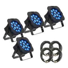 4x ADJ 12PX HEX LED Par Can 12 x 12W 6 in 1 Uplighter Lighting DMX Theatre Bundle