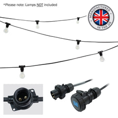 eLumen8 10m BC Heavy Duty Rubber Festoon, 0.5m Spacing with 16A Plug and Socket