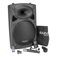Ibiza Sound PORT15VHF-BT Système de sonorisation Bluetooth portable 15" 800 W avec micros sans fil