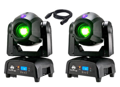 2 x American DJ Focus Spot TWO 75W LED Moving Head 3W UV GOBO Wheel & DMX Lead