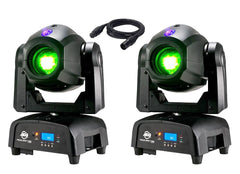 2 x American DJ Focus Spot TWO 75-W-LED-Moving-Head, 3-W-UV-GOBO-Rad und DMX-Kabel