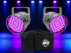 2 x Equinox Chrome Party Par 56 LED Lighting Can + Case RGB Uplighter DJ Disco
