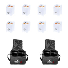 8x éclairage LED sans fil LEDJ Rapid QB1 (RGBA) dans un boîtier blanc, inc. Porter des sacs