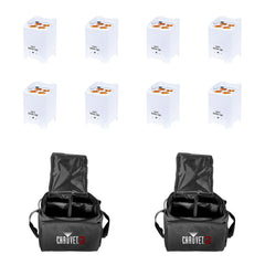 8x LEDJ Rapid QB1 Wireless LED Uplighter (RGBA) in White Housing inc. Carry Bags