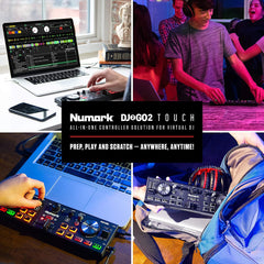 Numark DJ2GO2 Touch Compact 2 Deck USB DJ Controller inkl. NWAVE 360 Monitor-Lautsprecher-Paket