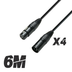 4x Roar 6M DMX Cable XLR Female - XLR Male Black 110 Ohm 600cm